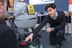 An early prototype of the smart buggy, with sensors on the front